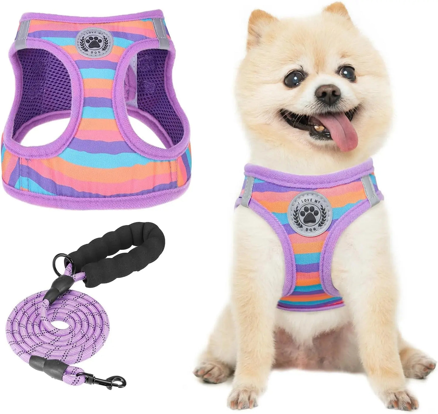 Step-In Dog Harness & Leash Set in Various Patterns – Reflective No Pull (XS- XL) Purple_Stripe