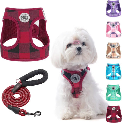 Step-In Dog Harness & Leash Set in Various Patterns – Reflective No Pull (XS- XL) Red
