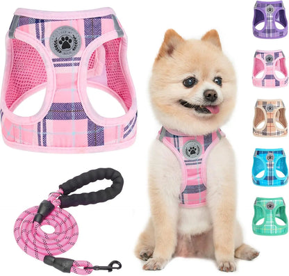 Step-In Dog Harness & Leash Set in Various Patterns – Reflective No Pull (XS- XL) Pink