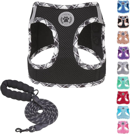 Step-In Dog Harness & Leash Set in Various Patterns – Reflective No Pull (XS- XL) Buffalo Black Medium(Chest Girth 16" - 18")