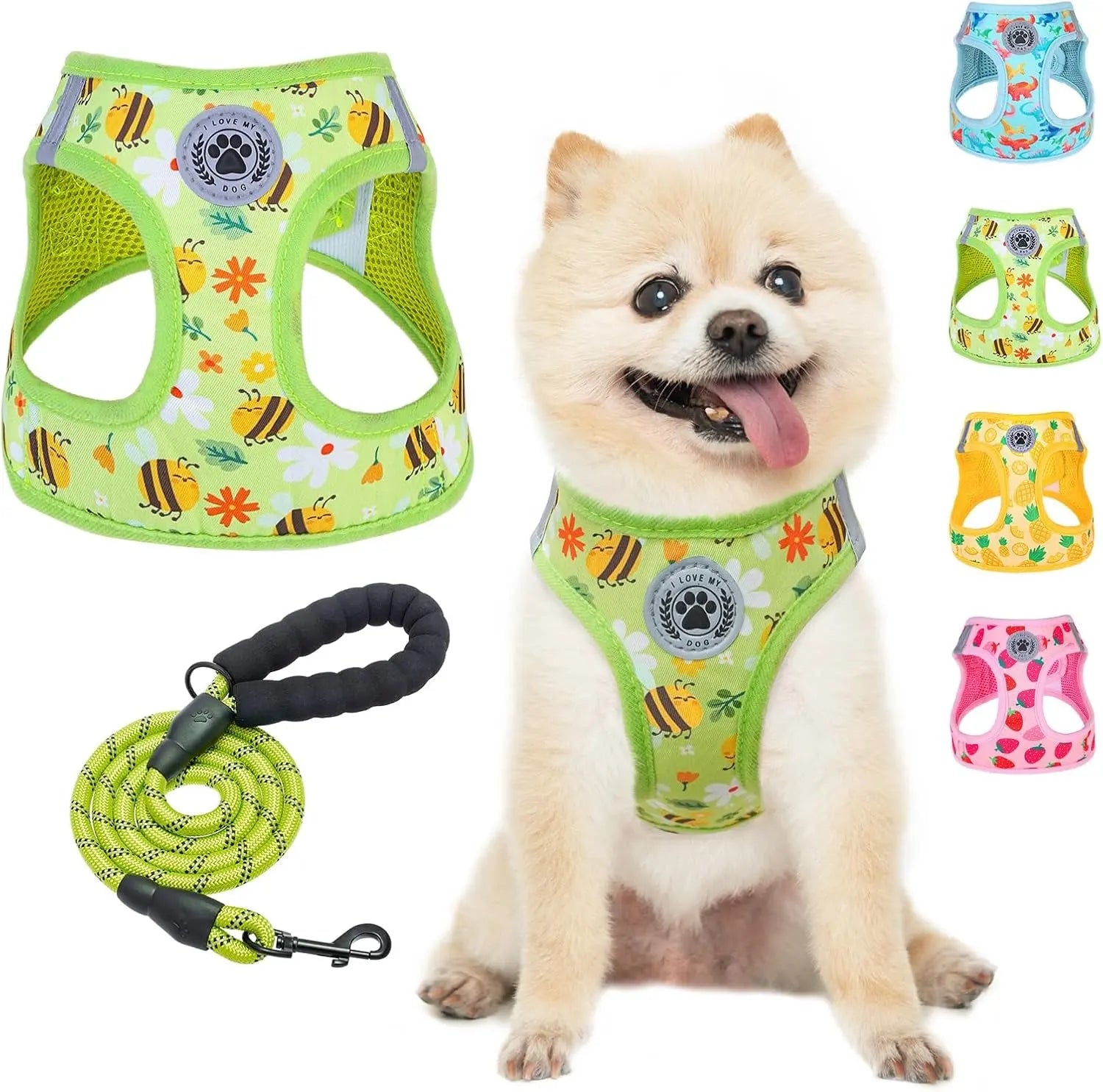 Step-In Dog Harness & Leash Set in Various Patterns – Reflective No Pull (XS- XL) Bee Pattern
