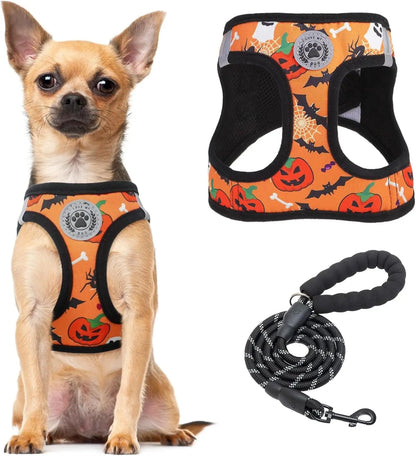 Step-In Dog Harness & Leash Set in Various Patterns – Reflective No Pull (XS- XL) Halloween