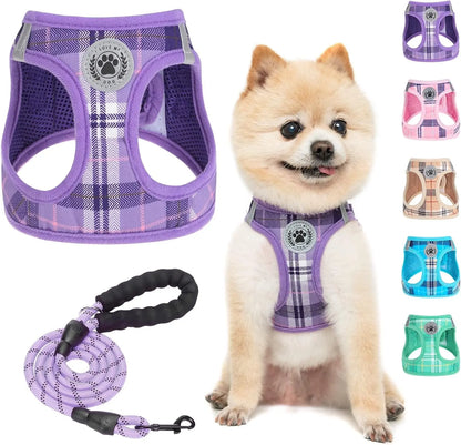 Step-In Dog Harness & Leash Set in Various Patterns – Reflective No Pull (XS- XL) Purple