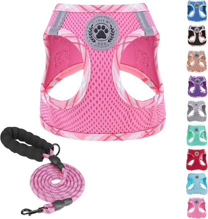 Step-In Dog Harness & Leash Set in Various Patterns – Reflective No Pull (XS- XL) Pink_Plaid