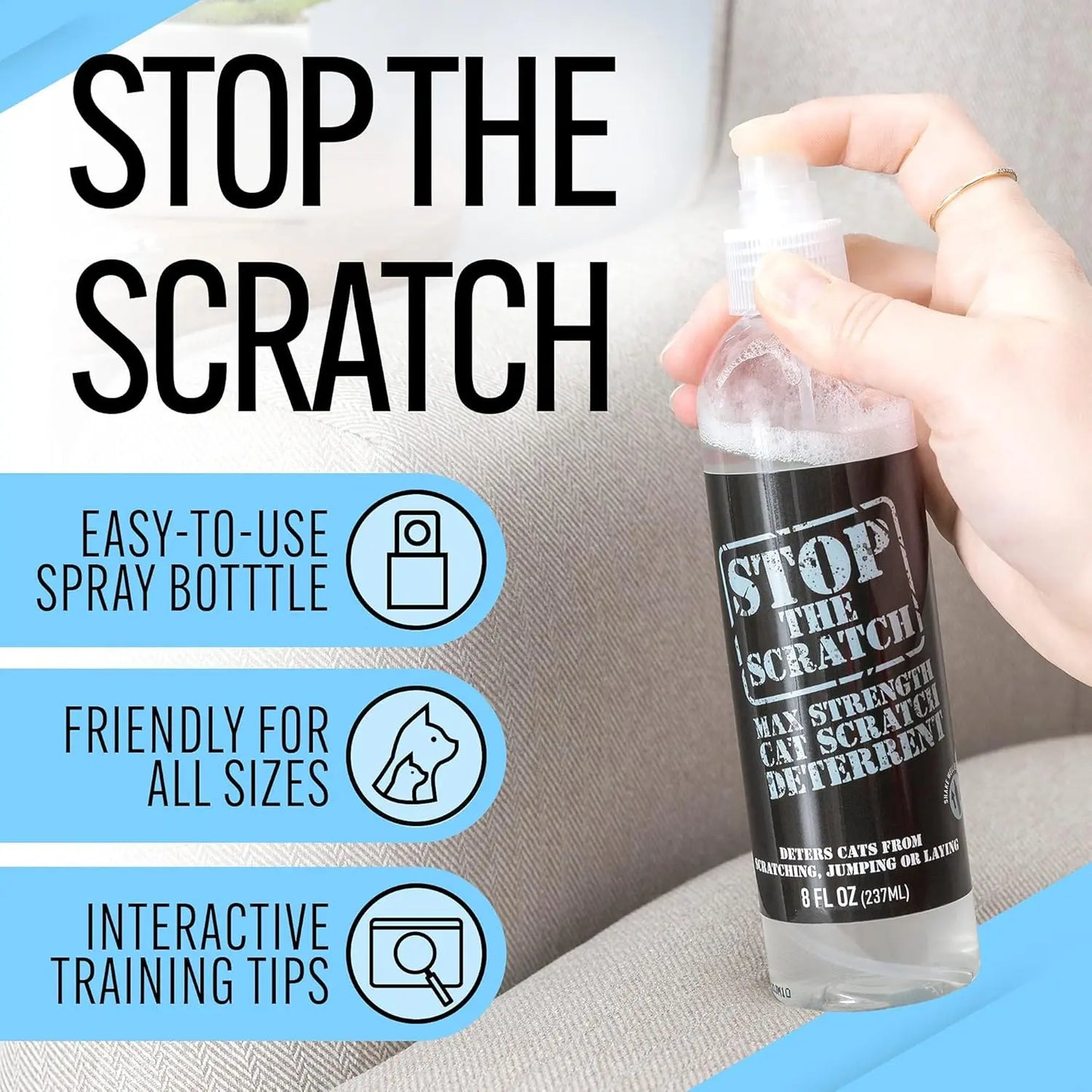 Stop the Scratch Kittens & Cat Deterrent Spray Rosemary Oil Non-Toxic Trainer