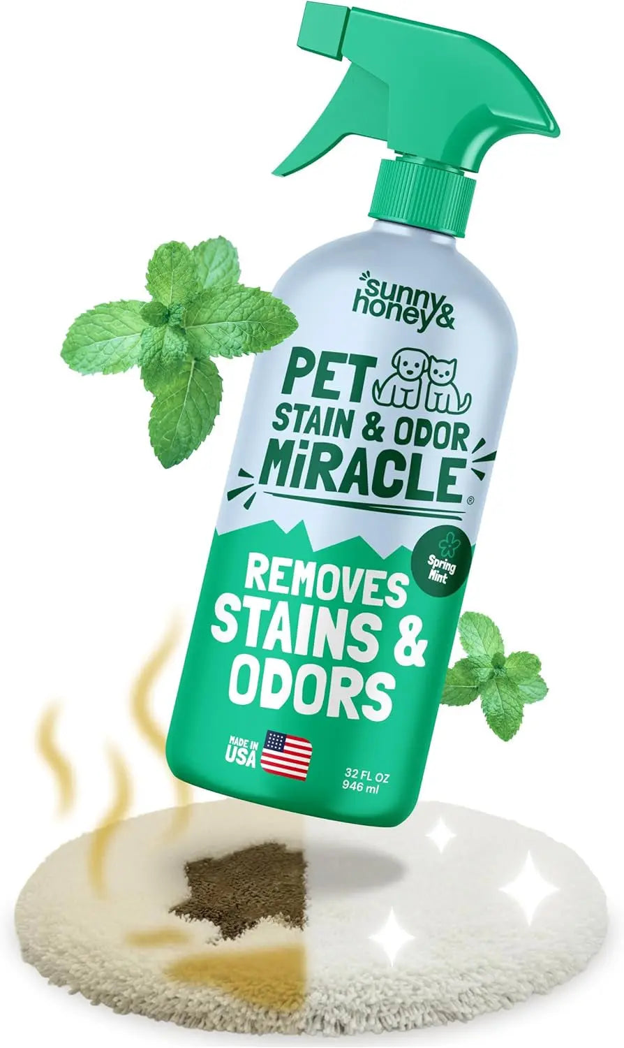 Pet Stain & Odor Remover Enzyme Cleaner Dog & Cat Urine Spray(Lavender & Mint) Spring Mint Scent 32 Fl Oz (Pack Of 1)