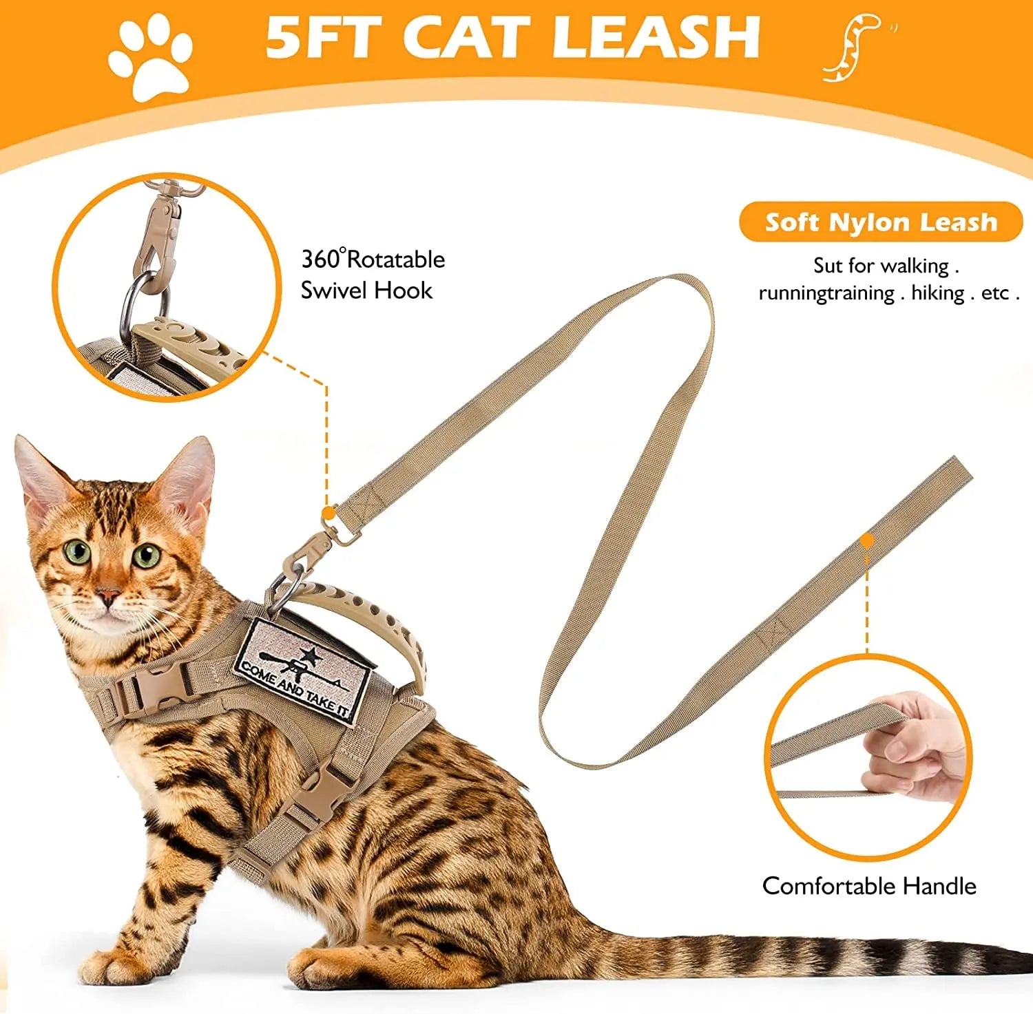 Tactical Cat Harness and Leash Set – Escape Proof, Adjustable, Breathable Vest for Cats & Small Dogs