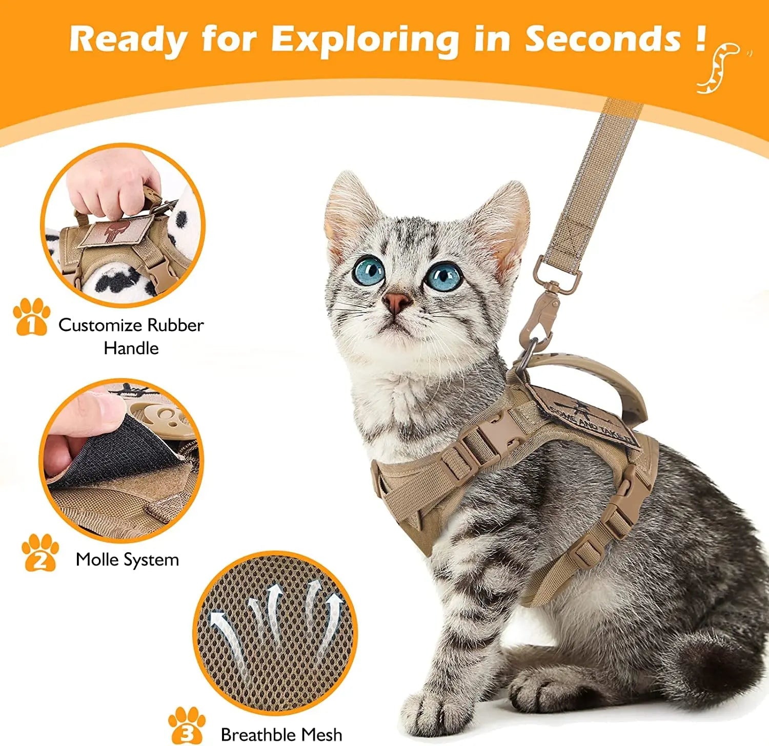 Tactical Cat Harness and Leash Set – Escape Proof, Adjustable, Breathable Vest for Cats & Small Dogs