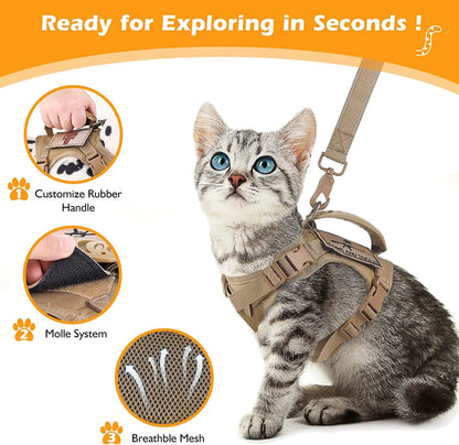 Tactical Cat Harness and Leash Set – Escape Proof, Adjustable, Breathable Vest for Cats & Small Dogs