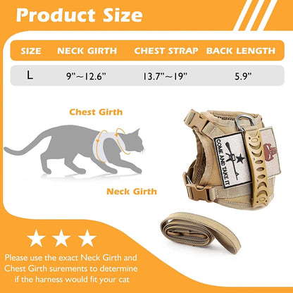 Tactical Cat Harness and Leash Set – Escape Proof, Adjustable, Breathable Vest for Cats & Small Dogs