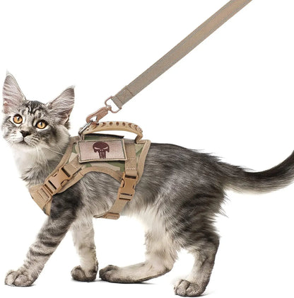 Tactical Cat Harness and Leash Set – Escape Proof, Adjustable, Breathable Vest for Cats & Small Dogs Beige Large