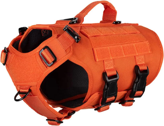 Tactical Dog Harness 6 Buckle No Pull MOLLE Vest Adjustable 3/4 Coverage Safety Orange Small (Pack Of 1)