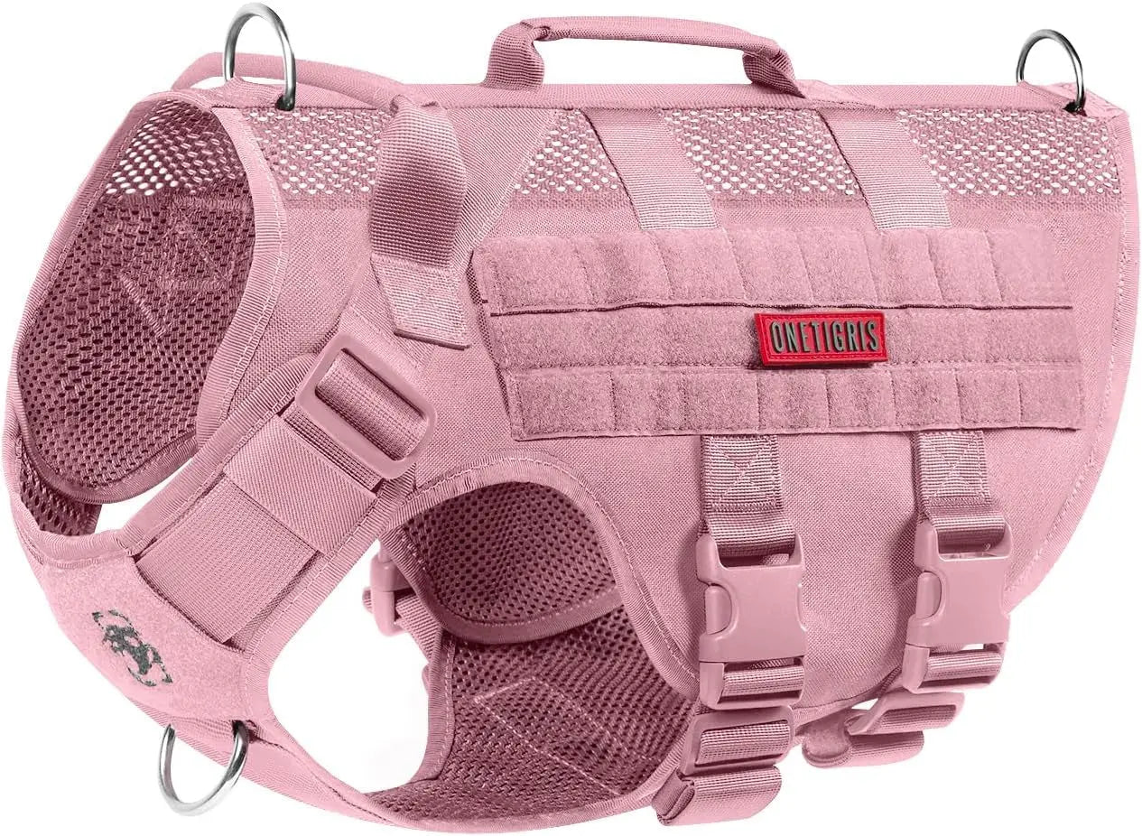 Tactical No-Pull Dog Harness – Mesh Military Vest with Handles for S -XL Dogs Pink
