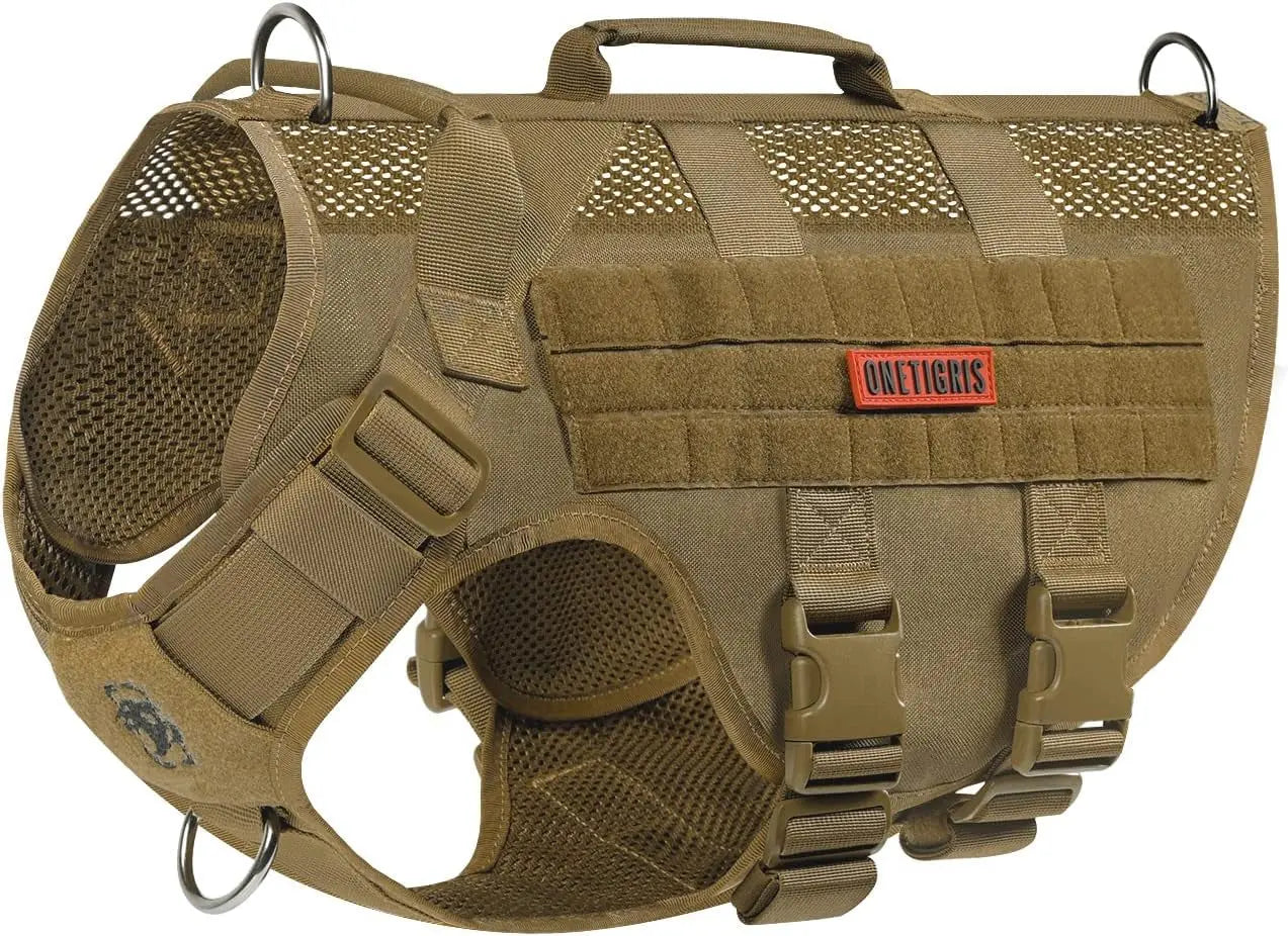 Tactical No-Pull Dog Harness – Mesh Military Vest with Handles for S -XL Dogs Brown