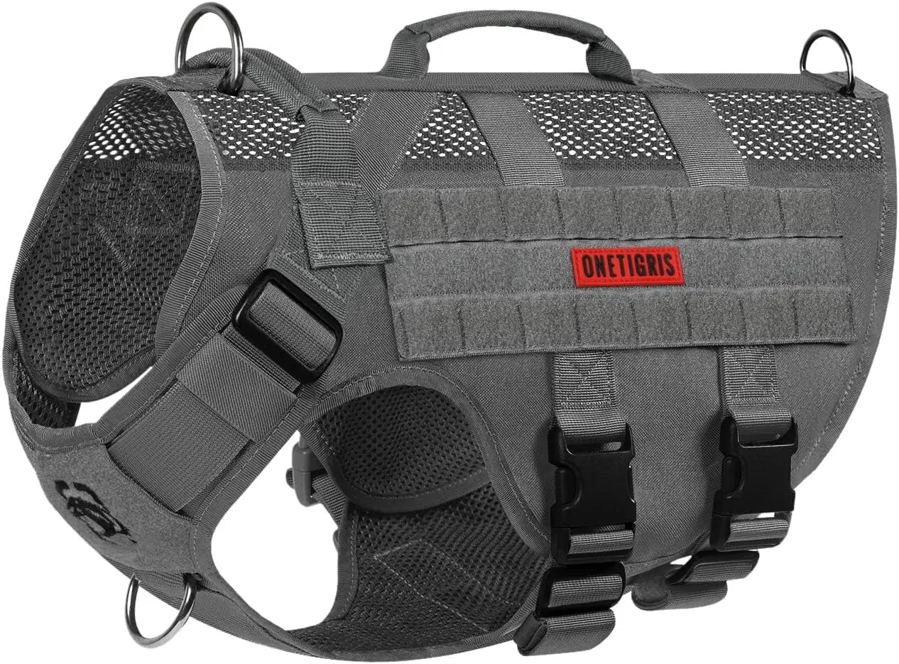 Tactical No-Pull Dog Harness – Mesh Military Vest with Handles for S -XL Dogs Grey S