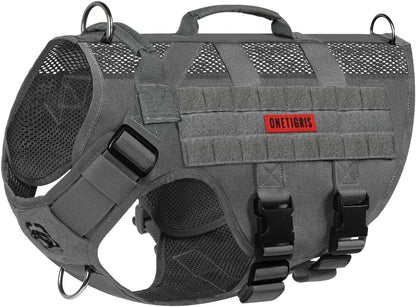 Tactical No-Pull Dog Harness – Mesh Military Vest with Handles for S -XL Dogs Grey S