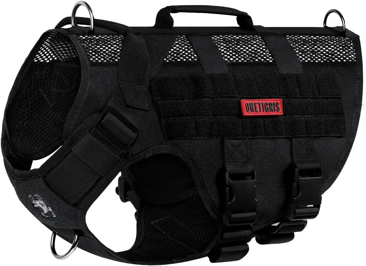 Tactical No-Pull Dog Harness – Mesh Military Vest with Handles for S -XL Dogs Black S