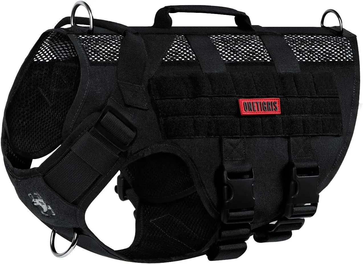 Tactical No-Pull Dog Harness – Mesh Military Vest with Handles for S -XL Dogs Black