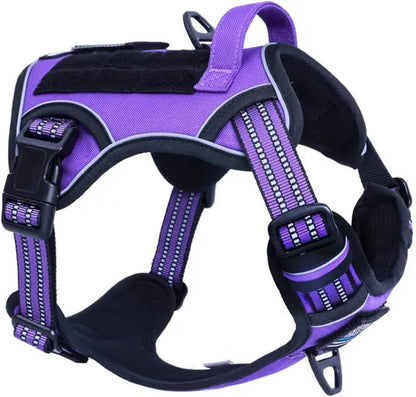Tactical No-Pull Dog Harness with Handle, Reflective Adjustable Training Vest Purple S(Neck:13-16", Chest:15-23")