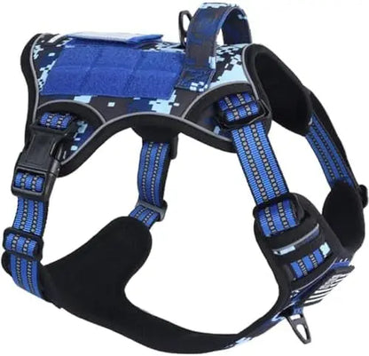 Tactical No-Pull Dog Harness with Handle, Reflective Adjustable Training Vest Blue Camo Xs(Neck:10-12", Chest:12-21")