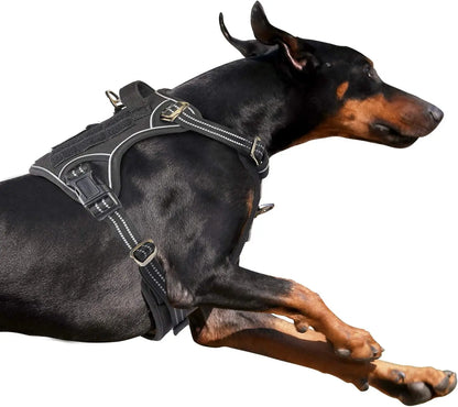 Tactical No-Pull Dog Harness with Handle, Reflective Adjustable Training Vest Black Xl(Neck:22-31", Chest:23-42")