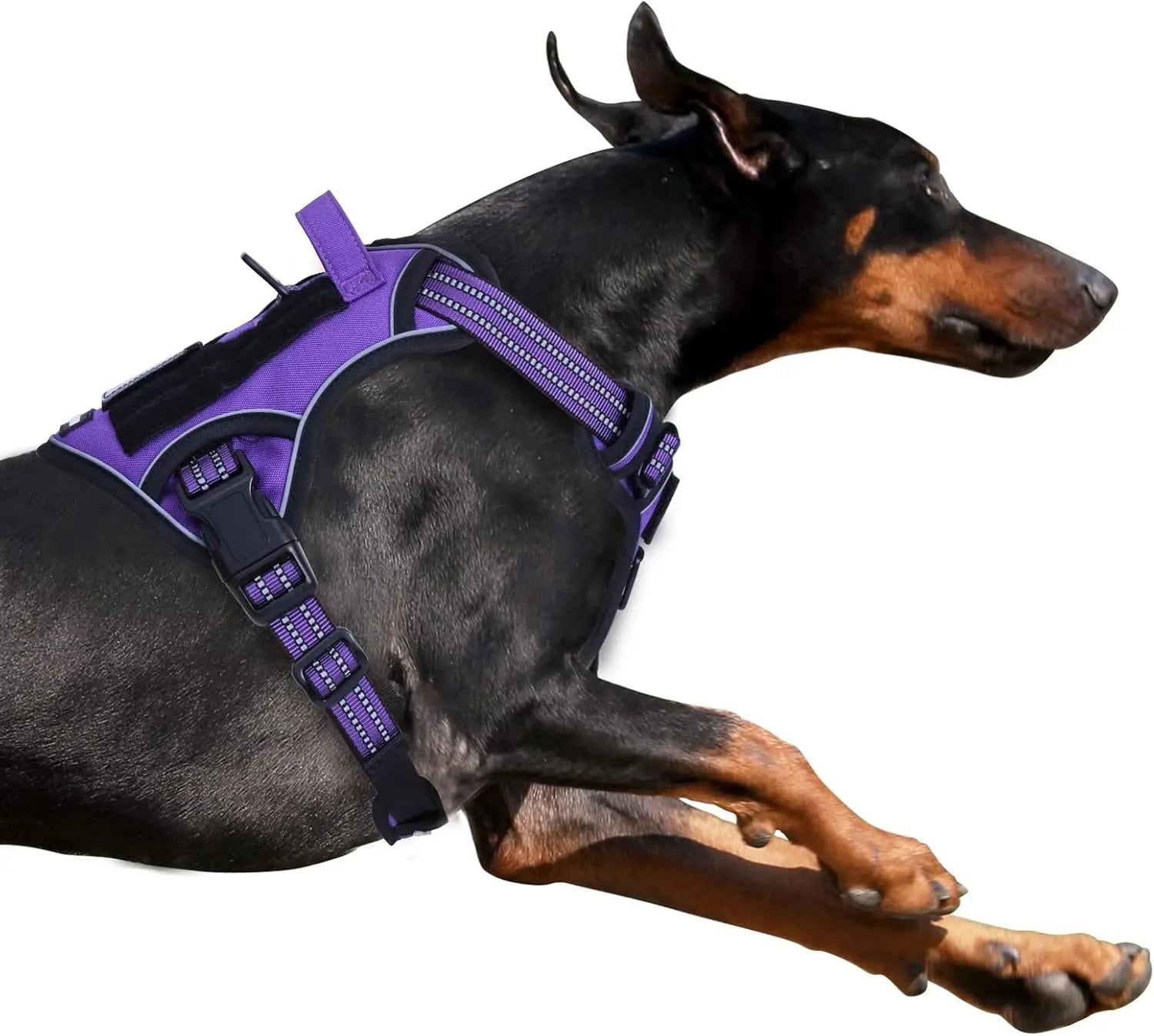 Tactical No-Pull Dog Harness with Handle, Reflective Adjustable Training Vest Purple L(Neck:19-25", Chest:21-35")