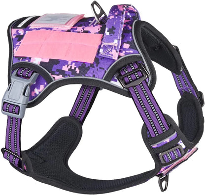 Tactical No-Pull Dog Harness with Handle, Reflective Adjustable Training Vest Purple Camo