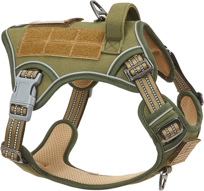 Tactical No-Pull Dog Harness with Handle, Reflective Adjustable Training Vest Green