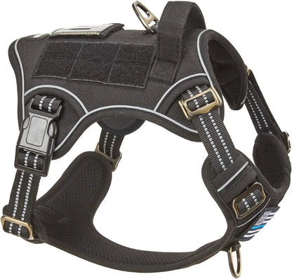 Tactical No-Pull Dog Harness with Handle, Reflective Adjustable Training Vest Black