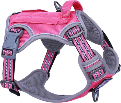 Tactical No-Pull Dog Harness with Handle, Reflective Adjustable Training Vest Rose Red