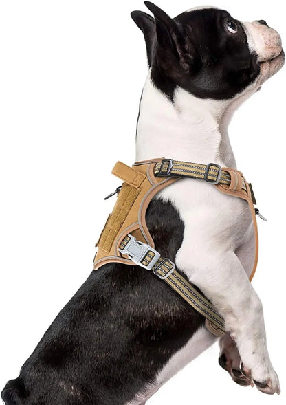 Tactical No-Pull Dog Harness with Handle, Reflective Adjustable Training Vest Brown Xs(Neck:11-12.5", Chest:14-20")