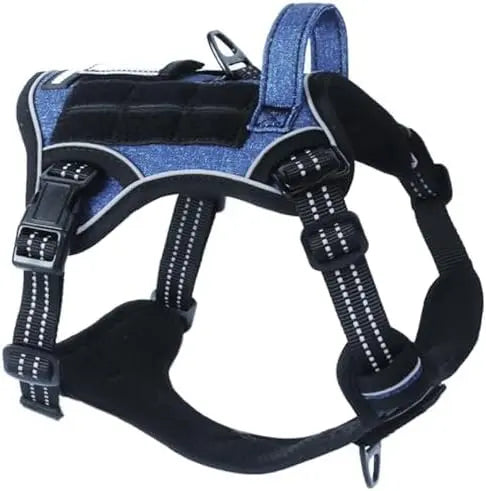 Tactical No-Pull Dog Harness with Handle, Reflective Adjustable Training Vest Denim Blue Xs(Neck:11-12.5", Chest:14-20")