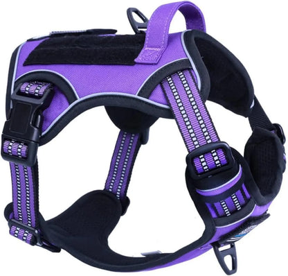 Tactical No-Pull Dog Harness with Handle, Reflective Adjustable Training Vest Purple M(Neck:16-20", Chest:17-27")