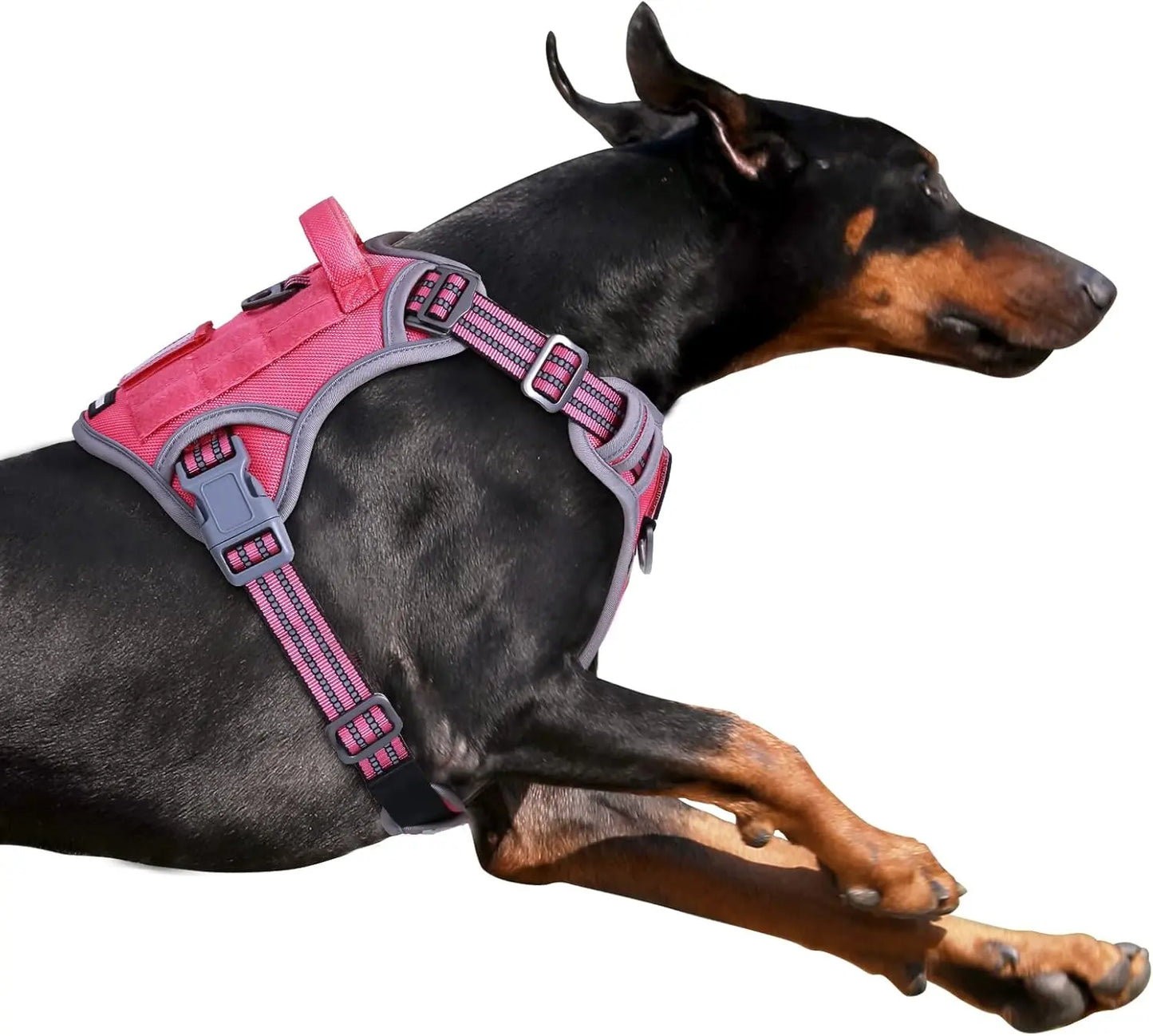 Tactical No-Pull Dog Harness with Handle, Reflective Adjustable Training Vest Rose Red L(Neck:19-25", Chest:21-35")