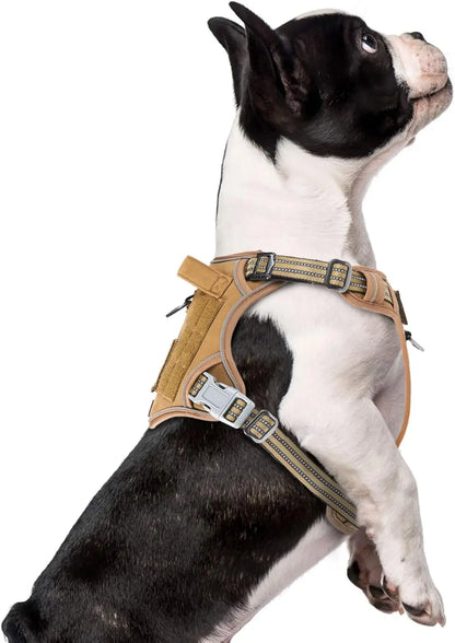 Tactical No-Pull Dog Harness with Handle, Reflective Adjustable Training Vest Brown S(Neck:13-16", Chest:15-23")