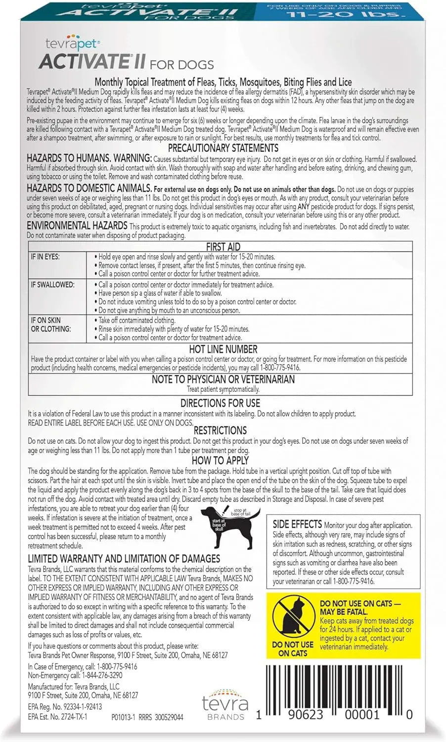 TevraPet Activate II Flea & Tick for Dogs 11–20 lbs – 4 Month Supply