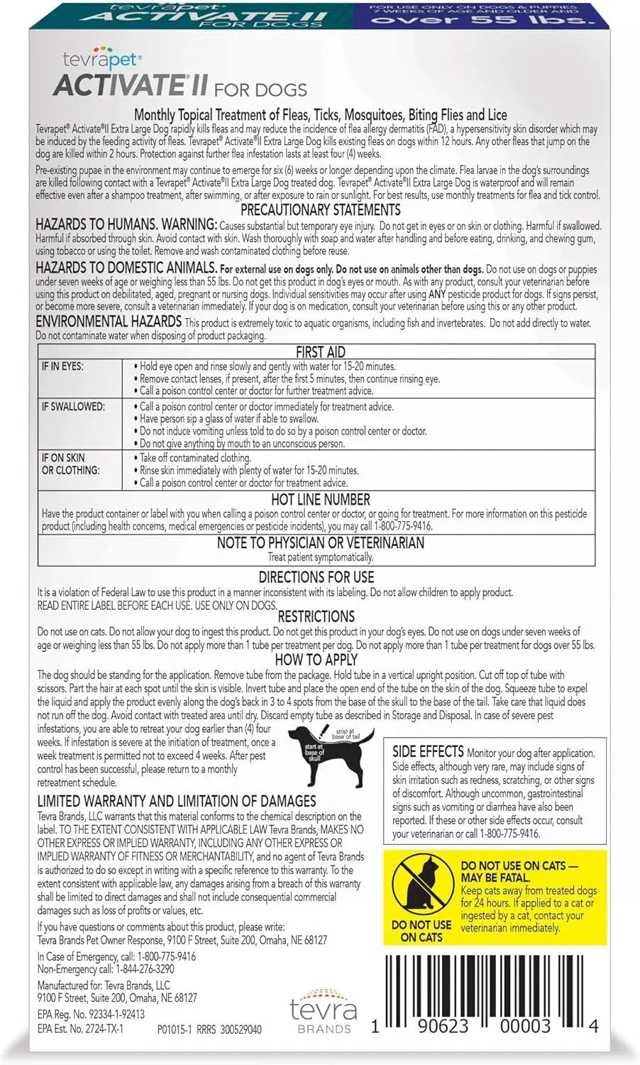 TevraPet Activate II Flea & Tick for Dogs 55+ lbs – 4 Month Supply