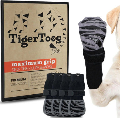 Tigertoes Non-Slip Dog Socks for Outdoors & Indoors, Extra Grip Paw Protection Classic Grey