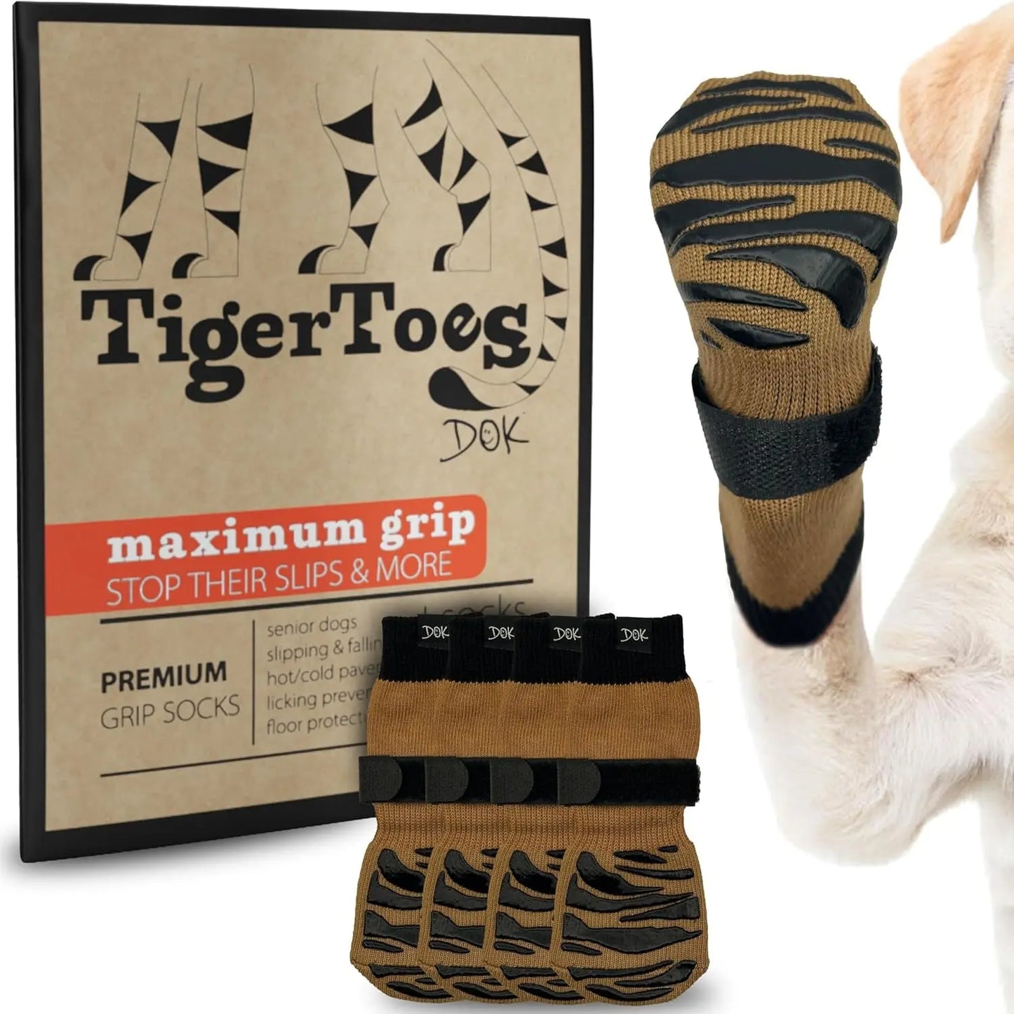 Tigertoes Non-Slip Dog Socks for Outdoors & Indoors, Extra Grip Paw Protection Cool Caramel