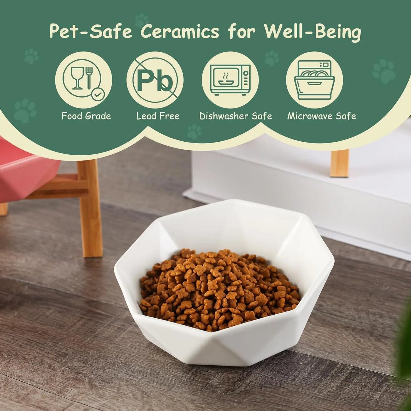 Tilted Elevated Ceramic Pet Bowl with Bamboo Stand | Modern Feeding Dish