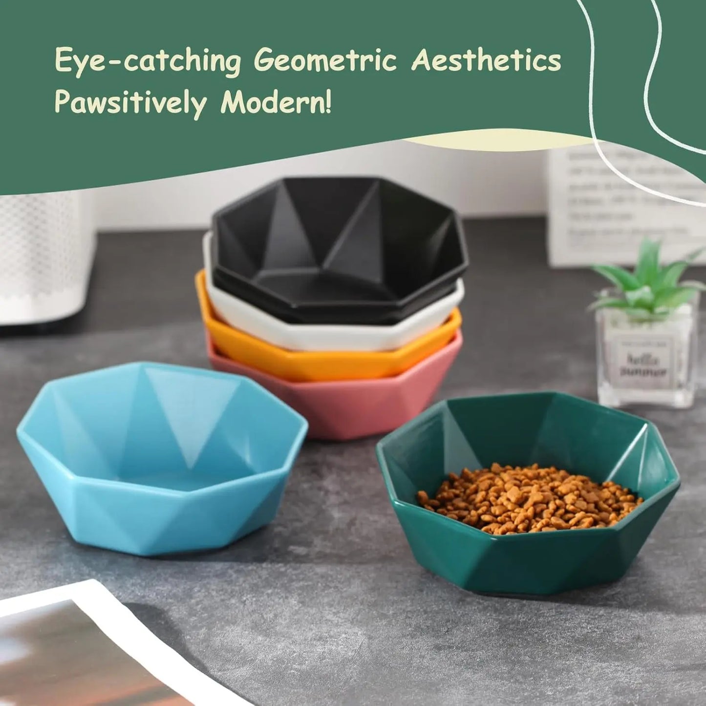 Tilted Elevated Ceramic Pet Bowl with Bamboo Stand | Modern Feeding Dish