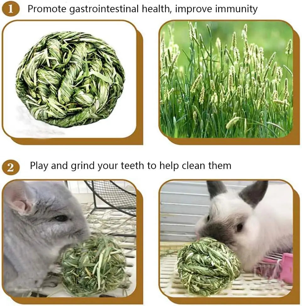 Timothy Hay Bunny Chew Balls Natural Grass Toys for Rabbits Guinea Pigs Hamsters