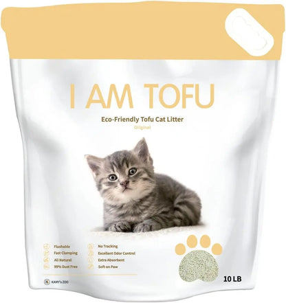 I AM TOFU - Tofu Cat Litter, Natural, Flushable, Dust Free Extra Clumping Pellet Litter (10 Lb Bag, Charcoal) Original 10 Lbs