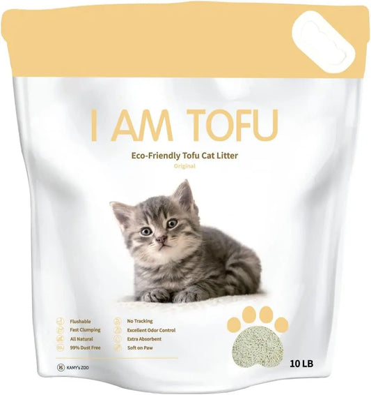 I AM TOFU - Tofu Cat Litter, Natural, Flushable, Dust Free Extra Clumping Pellet Litter (10 Lb Bag, Charcoal) Original 10 Lbs