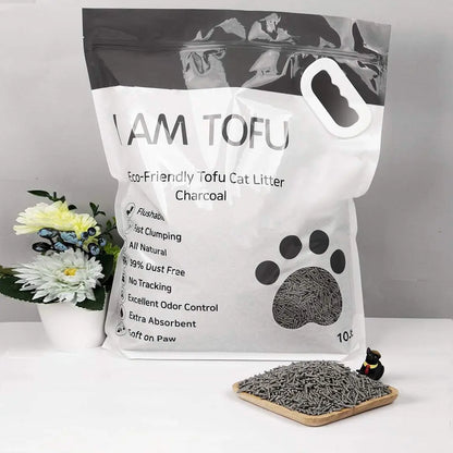 I AM TOFU - Tofu Cat Litter, Natural, Flushable, Dust Free Extra Clumping Pellet Litter (10 Lb Bag, Charcoal)