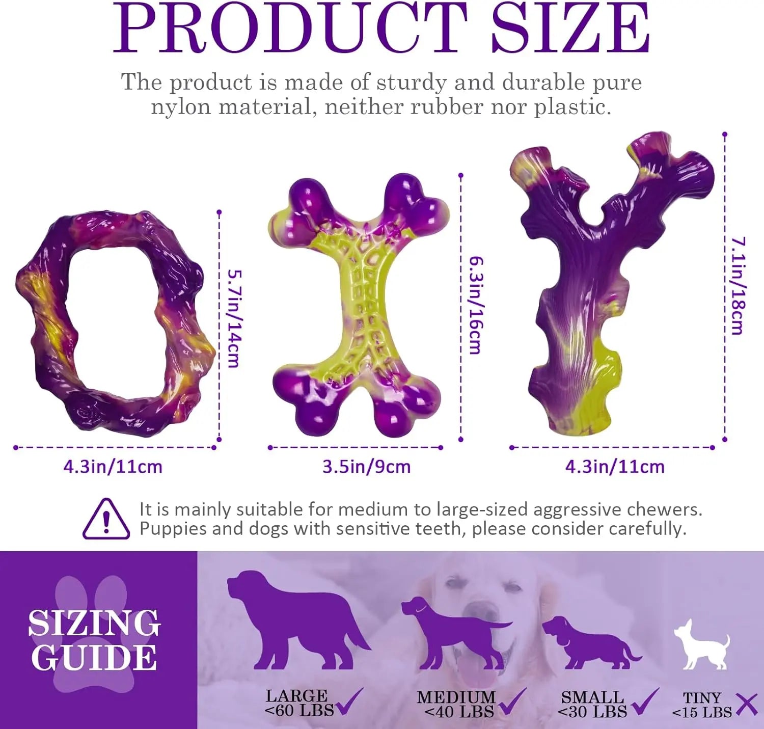 Tough Dog Chew Toys 3 Pack for Aggressive Chewers, Large Dogs, Bacon Flavor