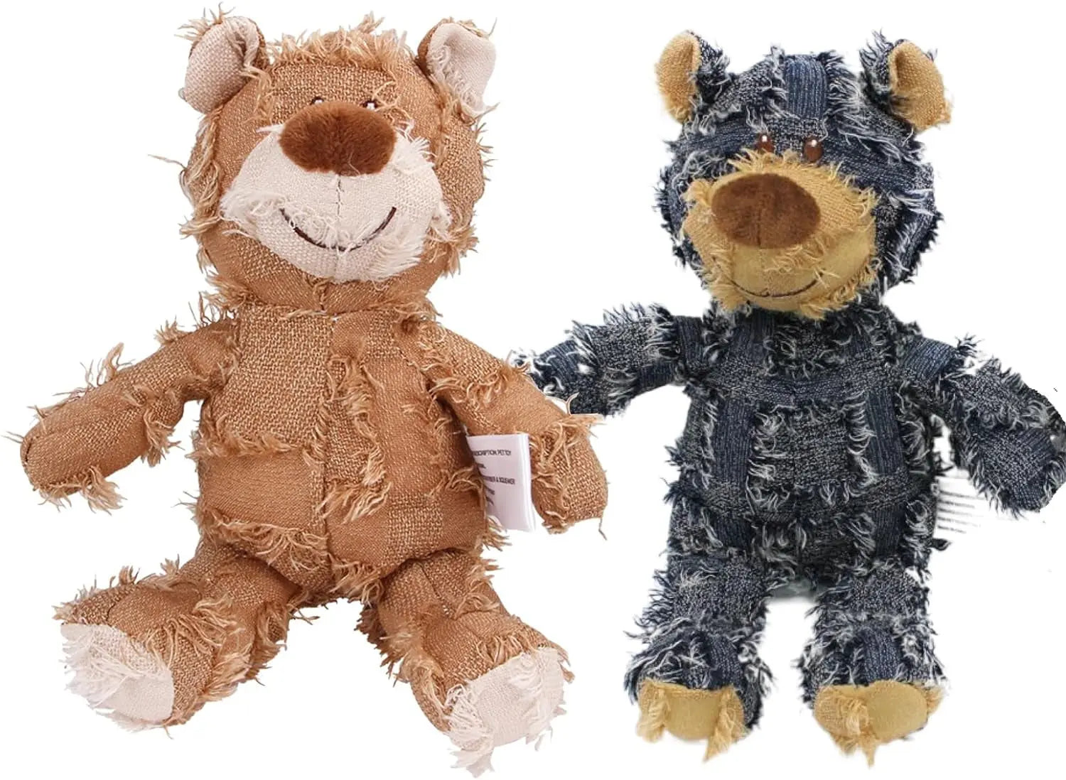 Tough Plush Dog Chew Toy for Heavy Chewers, Squeaky Durable Bear C-Navy+Oak