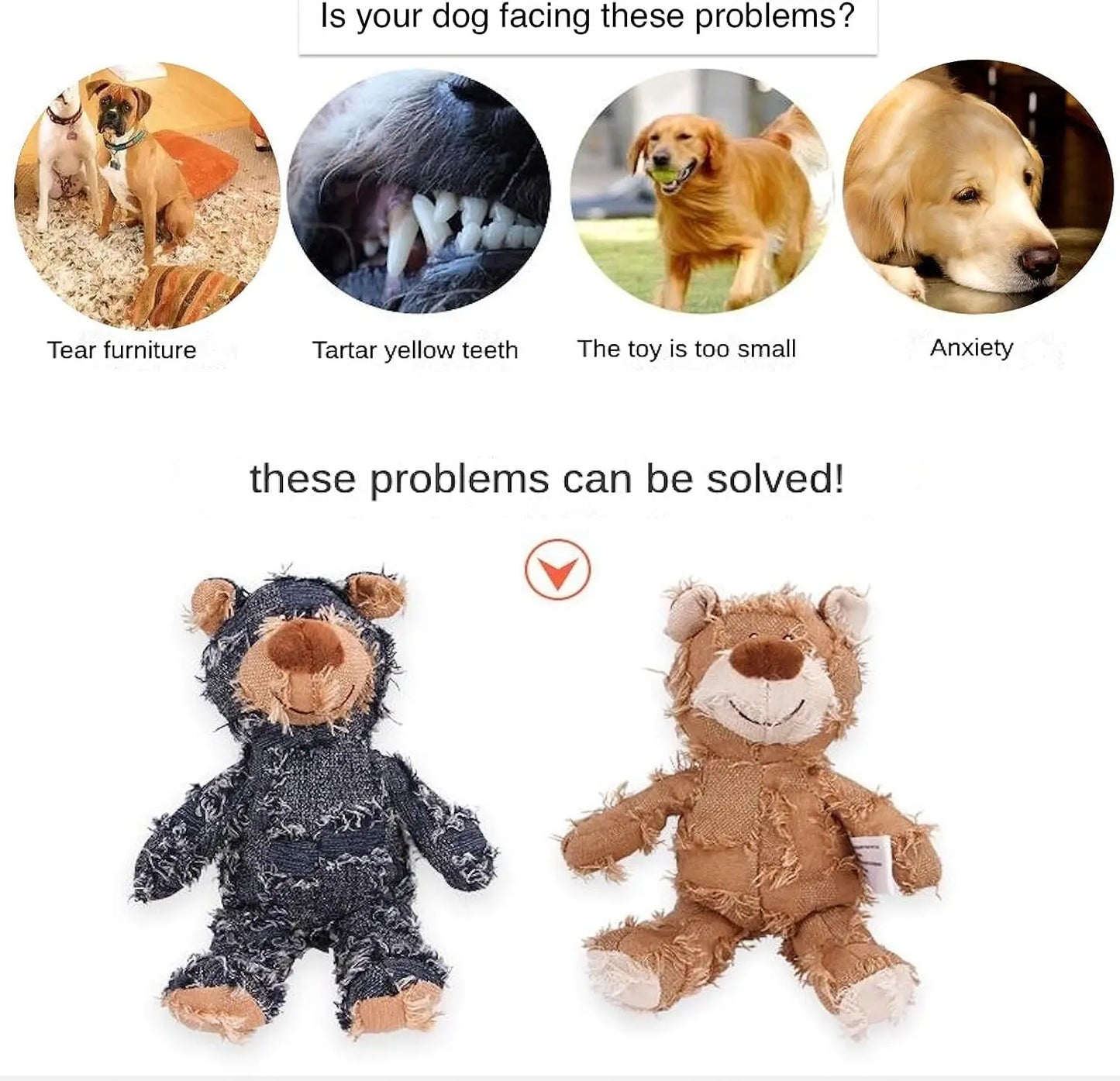 Tough Plush Dog Chew Toy for Heavy Chewers, Squeaky Durable Bear