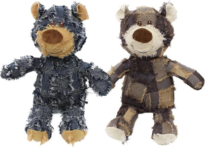 Tough Plush Dog Chew Toy for Heavy Chewers, Squeaky Durable Bear E-Navy+Purple