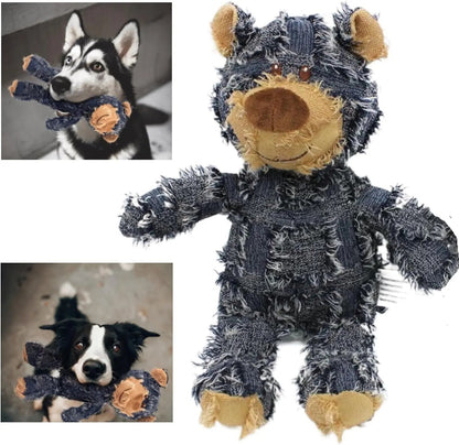Tough Plush Dog Chew Toy for Heavy Chewers, Squeaky Durable Bear A-Navy